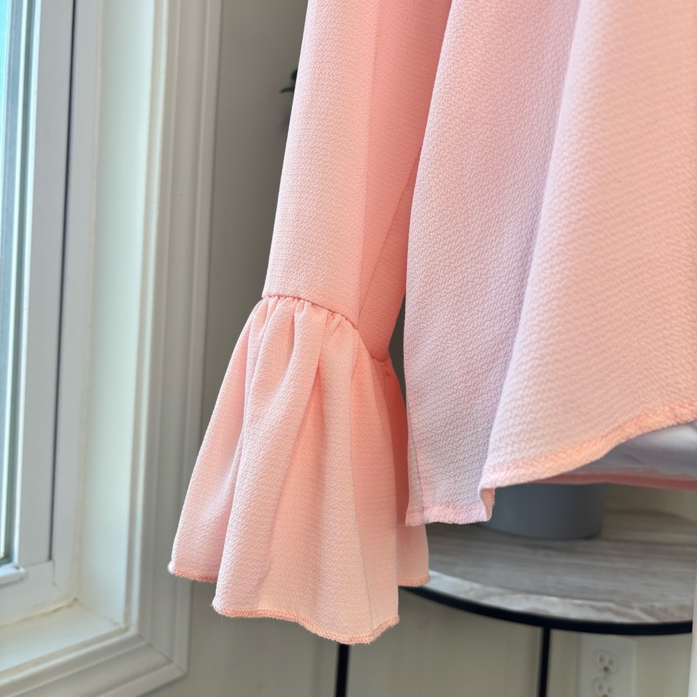 BN6 Adrienne Vittadini Ethereal Ruffle Blouse Blush‎ Pink Dainty Feminine Large - Picture 2 of 7